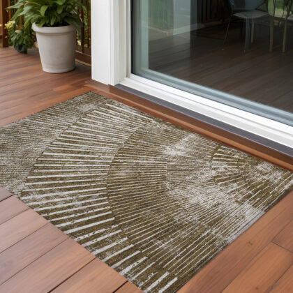 3' X 5' Chocolate Abstract Washable Non Skid Indoor Outdoor Area Rug