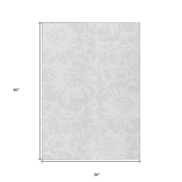 3' X 5' Ivory Floral Washable Non Skid Indoor Outdoor Area Rug