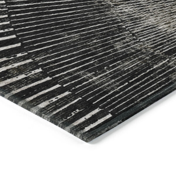 8' Round Black and Ivory Round Abstract Washable Non Skid Indoor Outdoor Area Rug