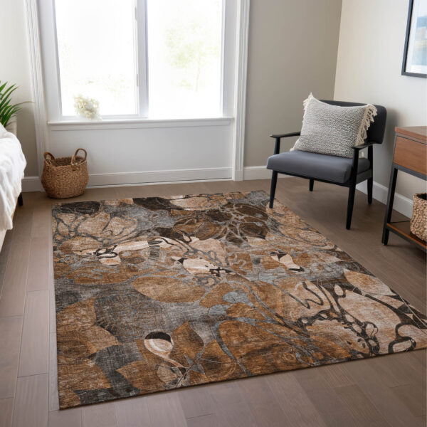 9' X 12' Chocolate Terracotta and Ivory Abstract Washable Indoor Outdoor Area Rug