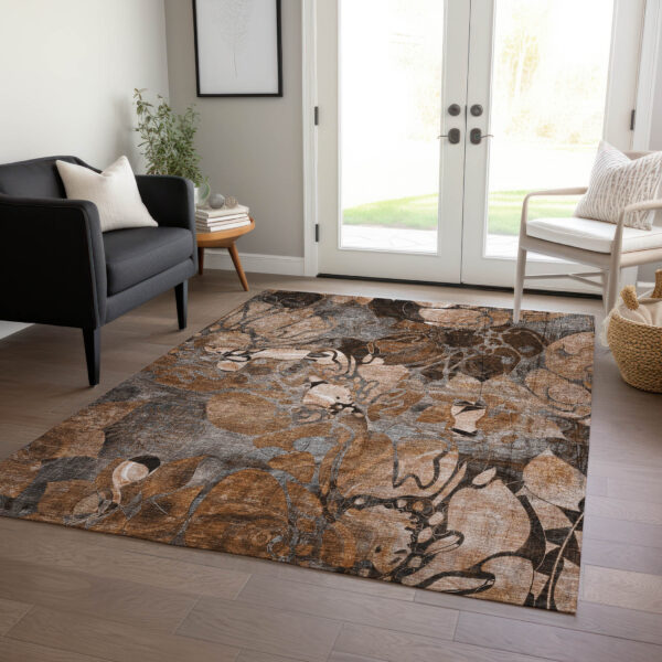 9' X 12' Chocolate Terracotta and Ivory Abstract Washable Indoor Outdoor Area Rug
