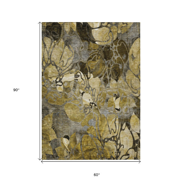 5' X 8' Green and Brown Abstract Washable Indoor Outdoor Area Rug