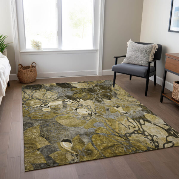 5' X 8' Green and Brown Abstract Washable Indoor Outdoor Area Rug