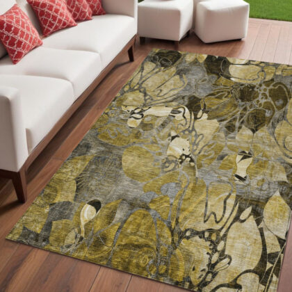 5' X 8' Green and Brown Abstract Washable Indoor Outdoor Area Rug
