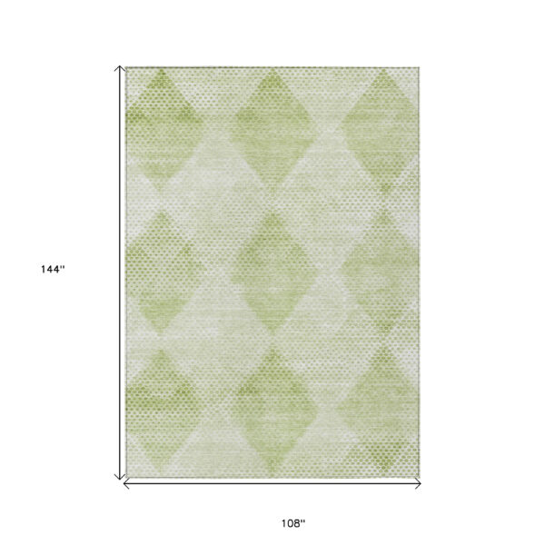 9' X 12' Mint Green Geometric Washable Non Skid Indoor Outdoor Area Rug