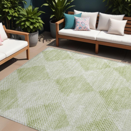 9' X 12' Mint Green Geometric Washable Non Skid Indoor Outdoor Area Rug