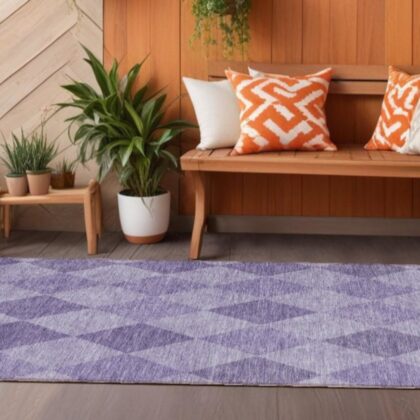 8' Runner Purple Geometric Washable Non Skid Indoor Outdoor Runner Rug
