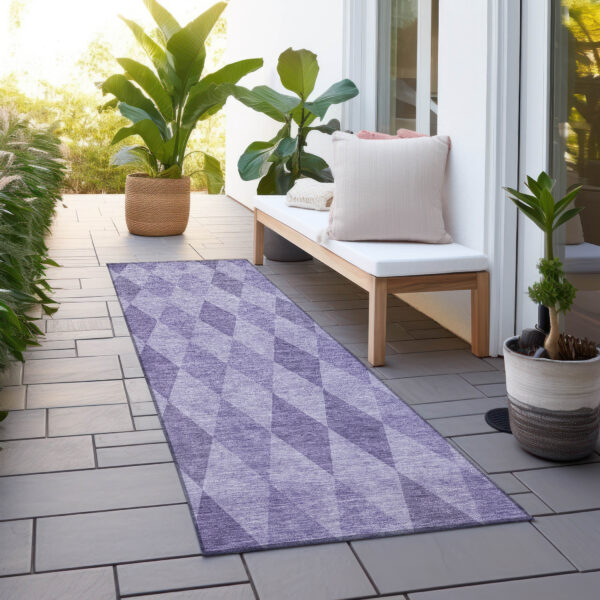 8' Runner Purple Geometric Washable Non Skid Indoor Outdoor Runner Rug