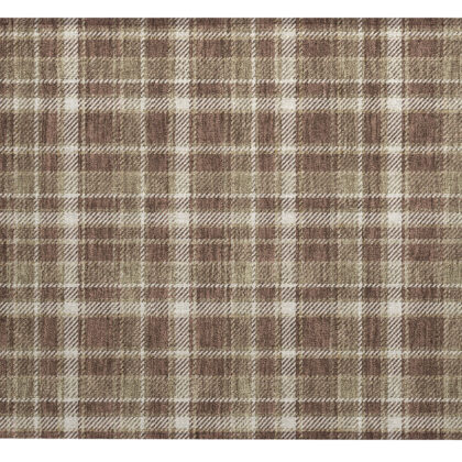 2' X 3' Chocolate and Ivory Plaid Washable Non Skid Indoor Outdoor Area Rug