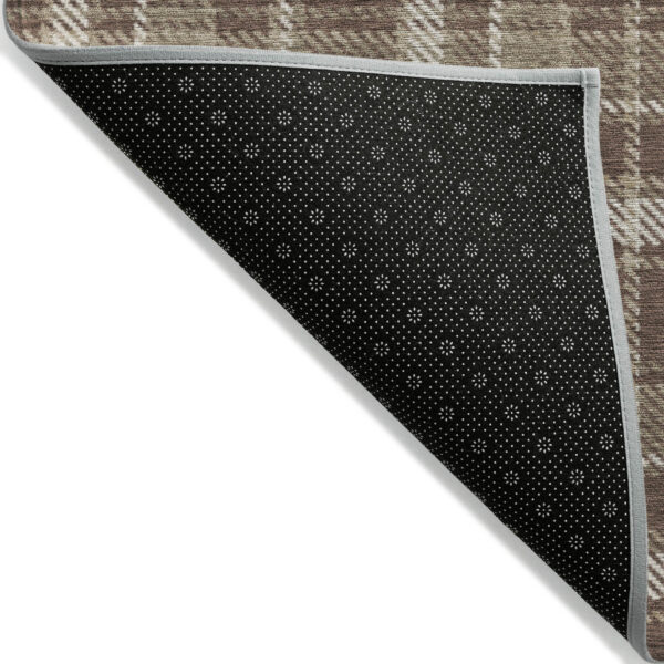 2' X 3' Chocolate and Ivory Plaid Washable Non Skid Indoor Outdoor Area Rug