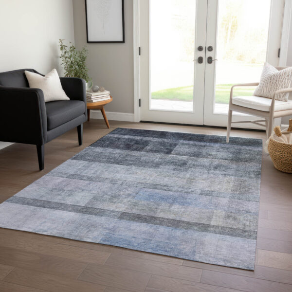 9' X 12' Navy and Gray Ombre Washable Non Skid Indoor Outdoor Area Rug