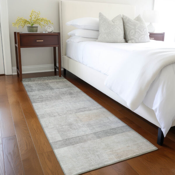 8' Runner Taupe Ombre Washable Non Skid Indoor Outdoor Runner Rug