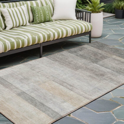 8' Runner Taupe Ombre Washable Non Skid Indoor Outdoor Runner Rug