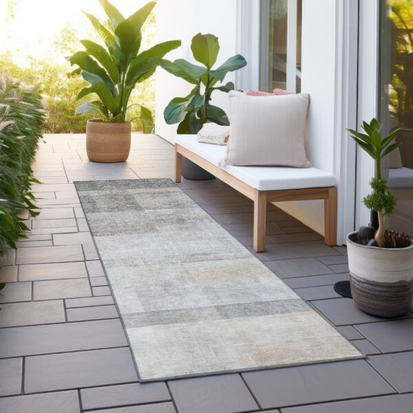 8' Runner Taupe Ombre Washable Non Skid Indoor Outdoor Runner Rug