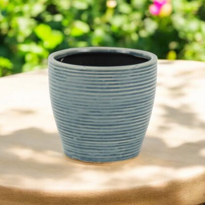 6" Blue Striped Ceramic Indoor Outdoor Round Pot Planter