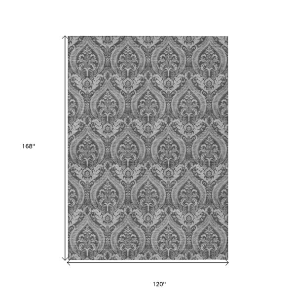 10' X 14' Gray Damask Washable Non Skid Indoor Outdoor Area Rug