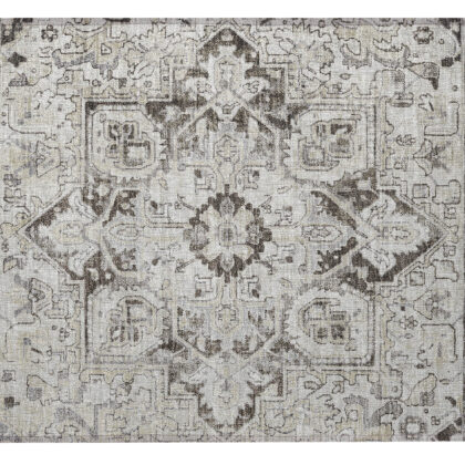 2' X 3' Ivory and Dark Brown Oriental Washable Non Skid Indoor Outdoor Area Rug