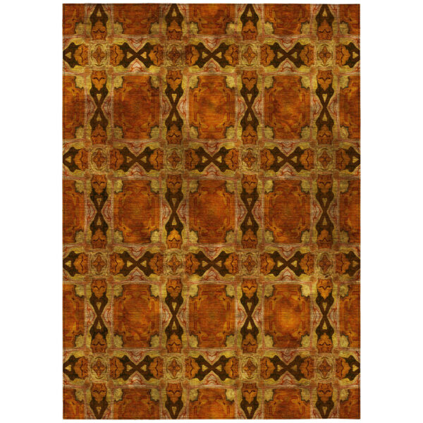 3' X 5' Orange and Rust Floral Medallion Washable Non Skid Indoor Outdoor Area Rug