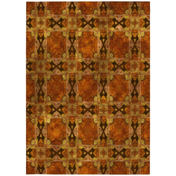3' X 5' Orange and Rust Floral Medallion Washable Non Skid Indoor Outdoor Area Rug