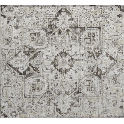 2' X 3' Ivory and Dark Brown Oriental Washable Non Skid Indoor Outdoor Area Rug