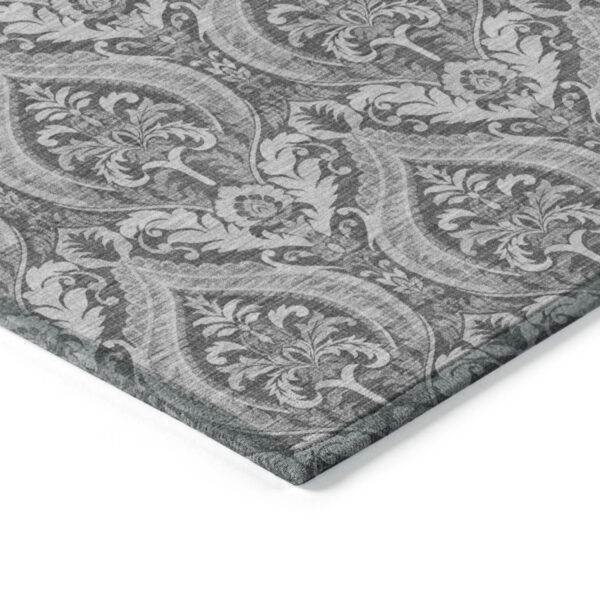 3' X 5' Gray Damask Washable Non Skid Indoor Outdoor Area Rug
