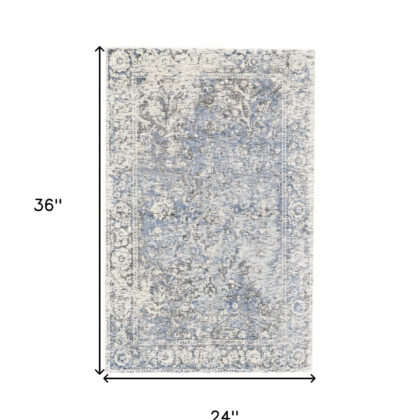 2' X 3' Blue Ivory And Gray Abstract Hand Woven Area Rug