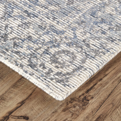 2' X 3' Blue Ivory And Gray Abstract Hand Woven Area Rug