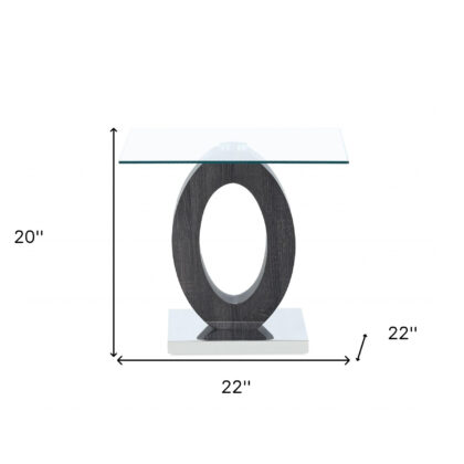 Grey Tone Oval Design Support End Table With Glass Top