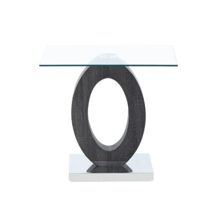 Grey Tone Oval Design Support End Table With Glass Top
