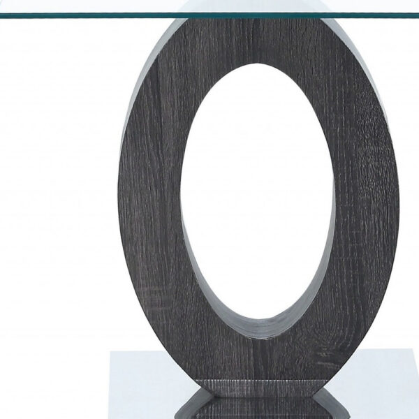 Grey Tone Oval Design Support End Table With Glass Top
