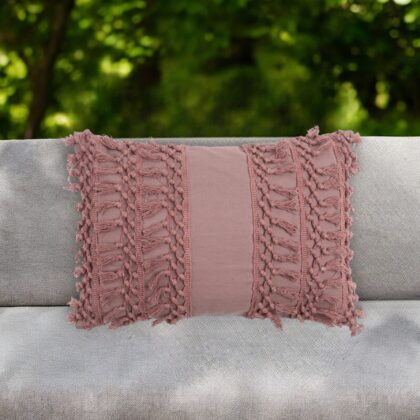 14" X 20" Mauve Handmade Indoor Outdoor Throw Pillow Cover With Tassels