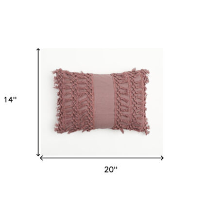 14" X 20" Mauve Handmade Indoor Outdoor Throw Pillow Cover With Tassels