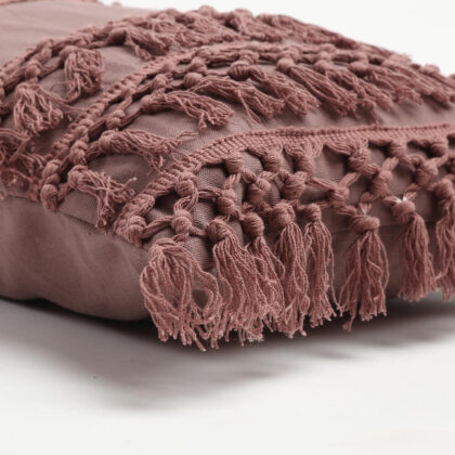 14" X 20" Mauve Handmade Indoor Outdoor Throw Pillow Cover With Tassels
