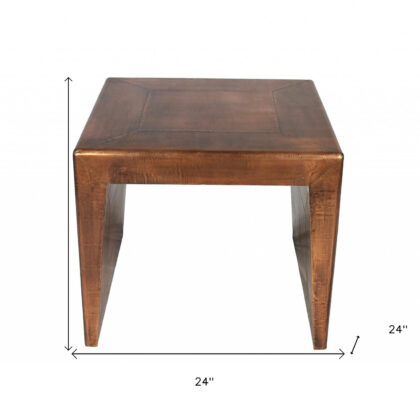 24" Copper Wood and Metal Square End Table