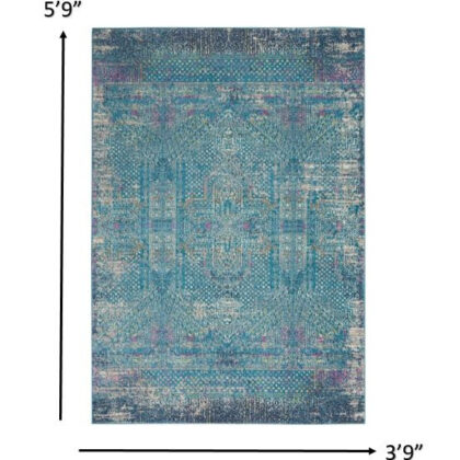 4' X 6' Blue Southwestern Power Loom Area Rug