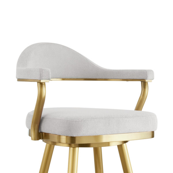 26" Silver and Gold Fabric and Stainless Steel Counter Height Swivel Bar Chair