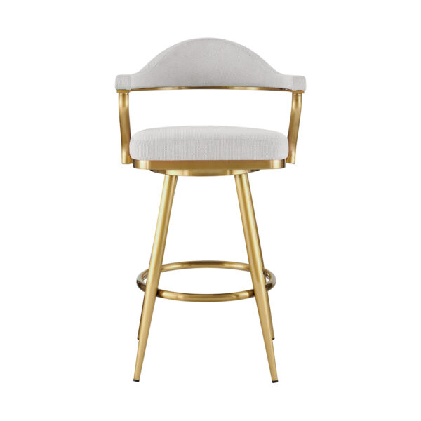 26" Silver and Gold Fabric and Stainless Steel Counter Height Swivel Bar Chair