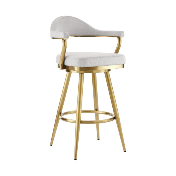 26" Silver and Gold Fabric and Stainless Steel Counter Height Swivel Bar Chair