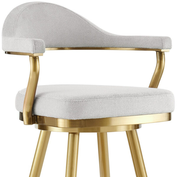 26" Silver and Gold Fabric and Stainless Steel Counter Height Swivel Bar Chair