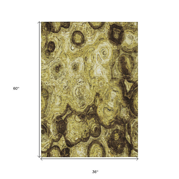 3' X 5' Gold Wheat And Chocolate Abstract Washable Indoor Outdoor Area Rug