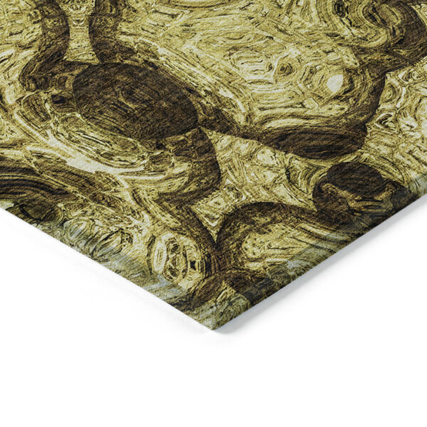 3' X 5' Gold Wheat And Chocolate Abstract Washable Indoor Outdoor Area Rug