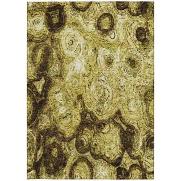 3' X 5' Gold Wheat And Chocolate Abstract Washable Indoor Outdoor Area Rug