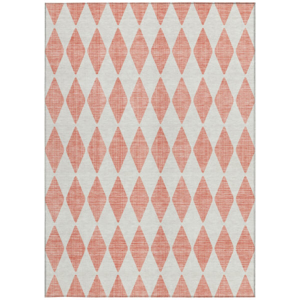5' X 8' Salmon And Ivory Geometric Washable Indoor Outdoor Area Rug