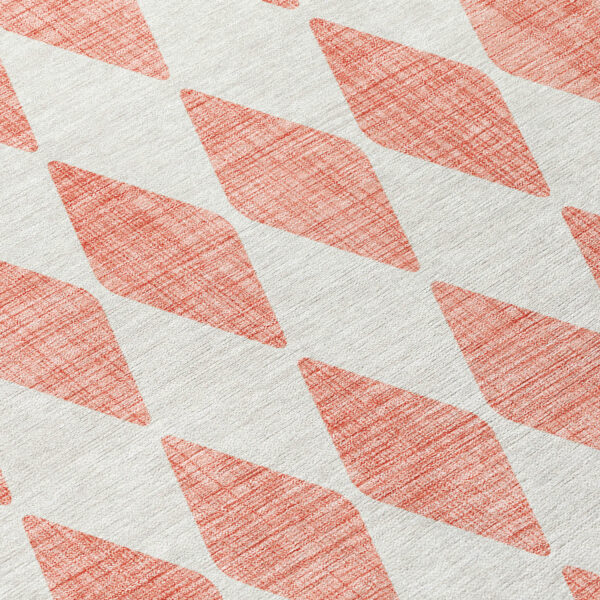 5' X 8' Salmon And Ivory Geometric Washable Indoor Outdoor Area Rug