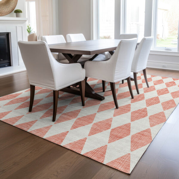 5' X 8' Salmon And Ivory Geometric Washable Indoor Outdoor Area Rug