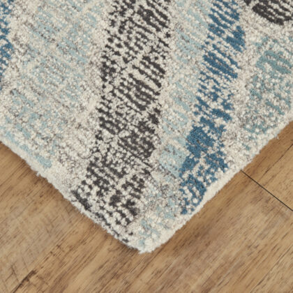 5' X 8' Blue Gray And Ivory Wool Geometric Tufted Handmade Area Rug
