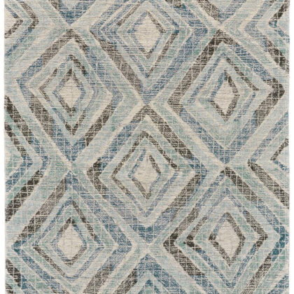 5' X 8' Blue Gray And Ivory Wool Geometric Tufted Handmade Area Rug