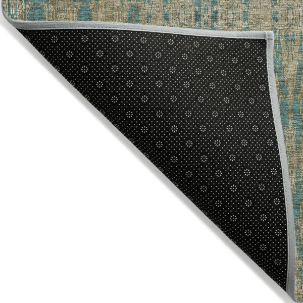 3' X 5' Teal Blue Taupe And Beige Moroccan Washable Indoor Outdoor Area Rug