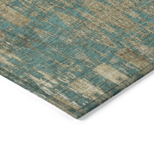3' X 5' Teal Blue Taupe And Beige Moroccan Washable Indoor Outdoor Area Rug