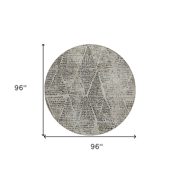 8' Gray Beige And Black Round Geometric Washable Indoor Outdoor Area Rug